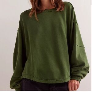 We The Free Total Eclipse Waffle Oversized Long sleeve Tee L ( dark green )